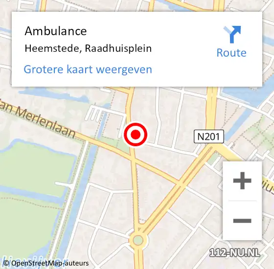 Locatie op kaart van de 112 melding: Ambulance Heemstede, Raadhuisplein op 24 januari 2023 16:18