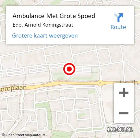 Locatie op kaart van de 112 melding: Ambulance Met Grote Spoed Naar Ede, Arnold Koningstraat op 26 januari 2023 19:40