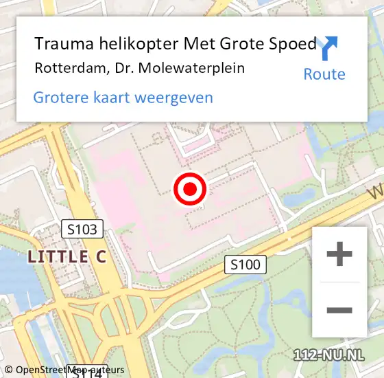 Locatie op kaart van de 112 melding: Trauma helikopter Met Grote Spoed Naar Rotterdam, Dr. Molewaterplein op 6 februari 2023 13:35