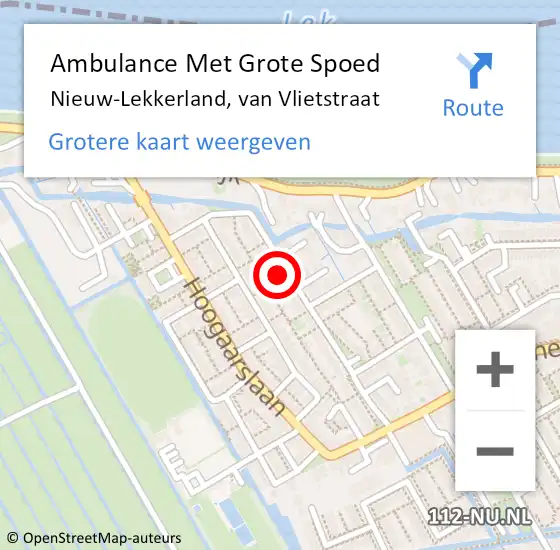 Locatie op kaart van de 112 melding: Ambulance Met Grote Spoed Naar Nieuw-Lekkerland, van Vlietstraat op 6 februari 2023 16:45