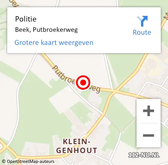 Locatie op kaart van de 112 melding: Politie Beek, Putbroekerweg op 6 februari 2023 17:59