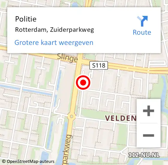 Locatie op kaart van de 112 melding: Politie Rotterdam, Zuiderparkweg op 6 februari 2023 17:59