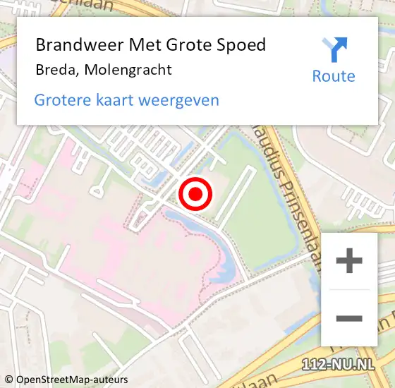 Locatie op kaart van de 112 melding: Brandweer Met Grote Spoed Naar Breda, Molengracht op 6 februari 2023 17:59