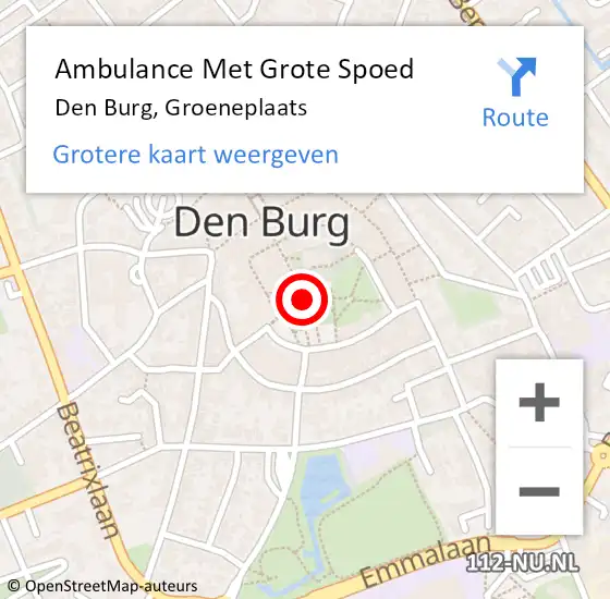 Locatie op kaart van de 112 melding: Ambulance Met Grote Spoed Naar Den Burg, Groeneplaats op 6 februari 2023 18:00
