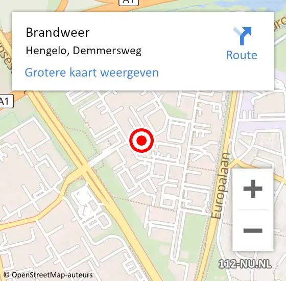 Locatie op kaart van de 112 melding: Brandweer Hengelo, Demmersweg op 6 februari 2023 18:00