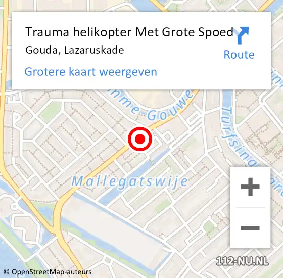Locatie op kaart van de 112 melding: Trauma helikopter Met Grote Spoed Naar Gouda, Lazaruskade op 15 februari 2023 22:01
