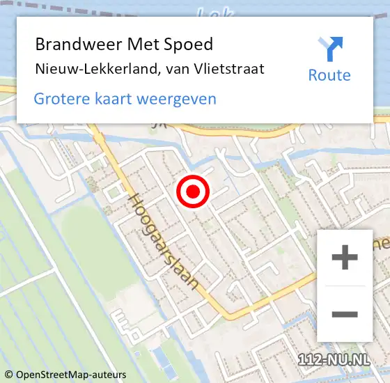 Locatie op kaart van de 112 melding: Brandweer Met Spoed Naar Nieuw-Lekkerland, van Vlietstraat op 16 februari 2023 01:12