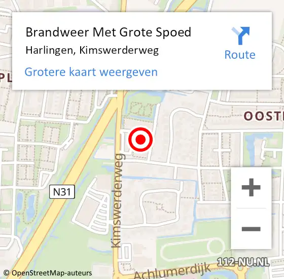 Locatie op kaart van de 112 melding: Brandweer Met Grote Spoed Naar Harlingen, Kimswerderweg op 24 februari 2023 11:51