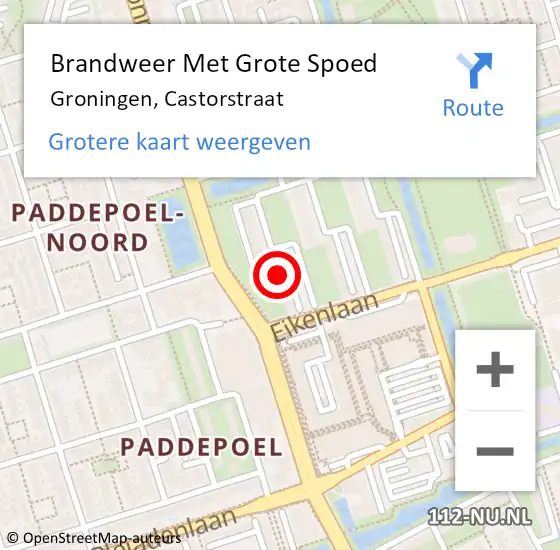 Locatie op kaart van de 112 melding: Brandweer Met Grote Spoed Naar Groningen, Castorstraat op 24 februari 2023 16:10