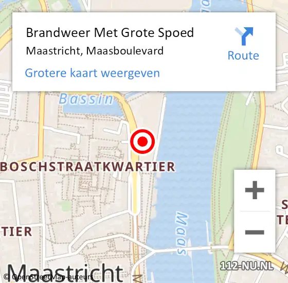 Locatie op kaart van de 112 melding: Brandweer Met Grote Spoed Naar Maastricht, Maasboulevard op 25 februari 2023 03:47