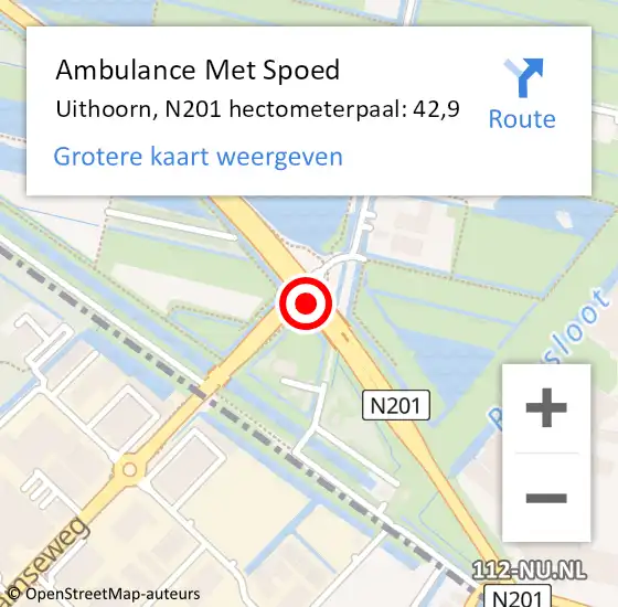 Locatie op kaart van de 112 melding: Ambulance Met Spoed Naar Uithoorn, N201 hectometerpaal: 42,9 op 4 maart 2023 09:59