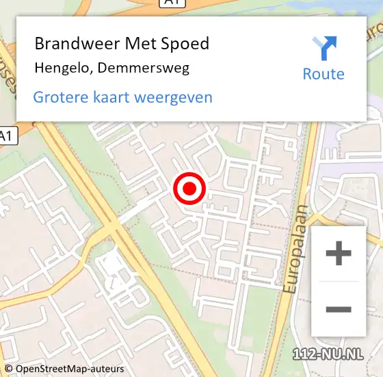 Locatie op kaart van de 112 melding: Brandweer Met Spoed Naar Hengelo, Demmersweg op 11 maart 2023 14:01