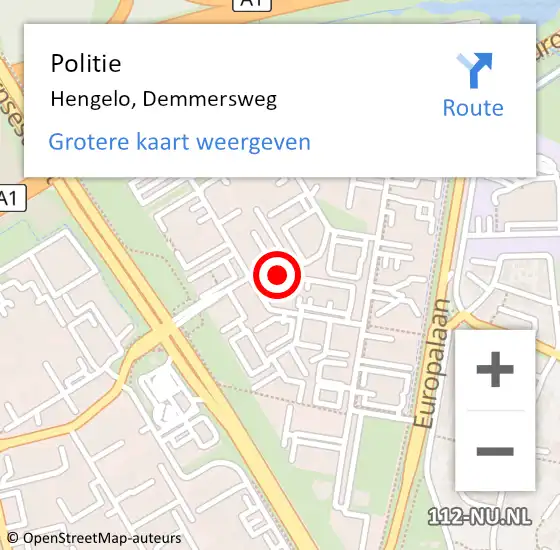 Locatie op kaart van de 112 melding: Politie Hengelo, Demmersweg op 14 maart 2023 11:03