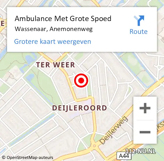 Locatie op kaart van de 112 melding: Ambulance Met Grote Spoed Naar Wassenaar, Anemonenweg op 15 maart 2023 12:23