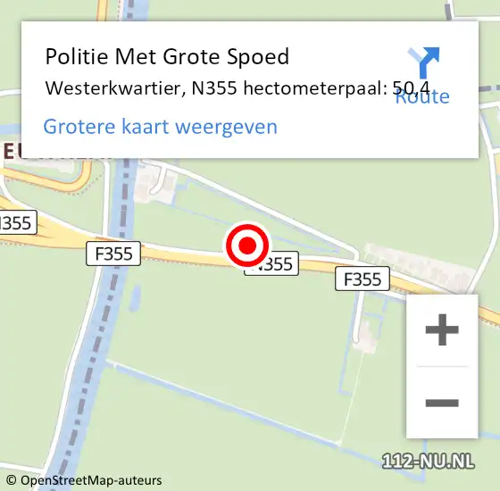 Locatie op kaart van de 112 melding: Politie Met Grote Spoed Naar Westerkwartier, N355 hectometerpaal: 50,4 op 20 maart 2023 16:58