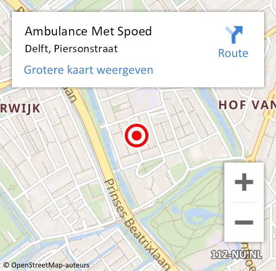 Locatie op kaart van de 112 melding: Ambulance Met Spoed Naar Delft, Piersonstraat op 23 maart 2023 18:46