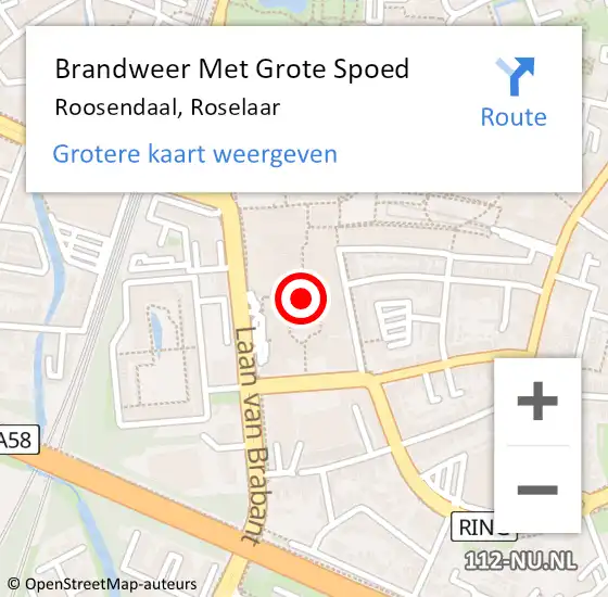 Locatie op kaart van de 112 melding: Brandweer Met Grote Spoed Naar Roosendaal, Roselaar op 25 maart 2023 14:42