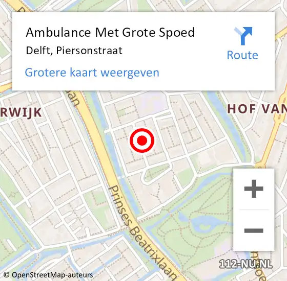 Locatie op kaart van de 112 melding: Ambulance Met Grote Spoed Naar Delft, Piersonstraat op 26 maart 2023 00:59
