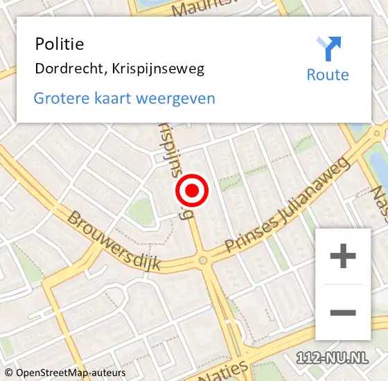Locatie op kaart van de 112 melding: Politie Dordrecht, Krispijnseweg op 26 maart 2023 01:00