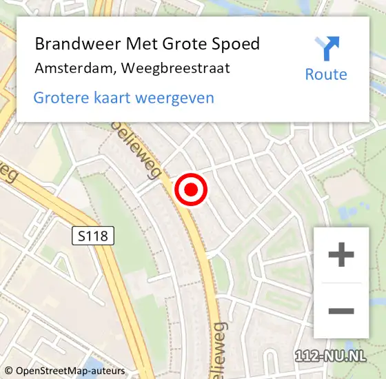 Locatie op kaart van de 112 melding: Brandweer Met Grote Spoed Naar Amsterdam, Weegbreestraat op 26 maart 2023 01:13