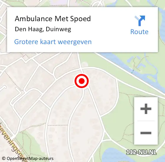 Locatie op kaart van de 112 melding: Ambulance Met Spoed Naar Den Haag, Duinweg op 26 maart 2023 01:29