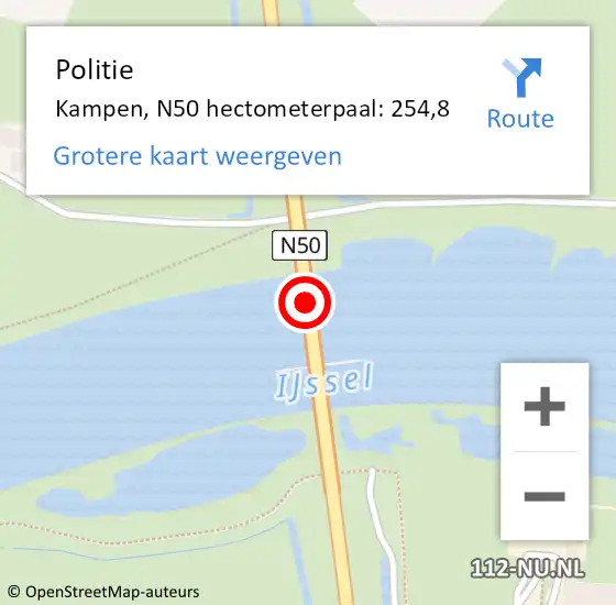 Locatie op kaart van de 112 melding: Politie Kampen, N50 hectometerpaal: 254,8 op 6 april 2023 17:34