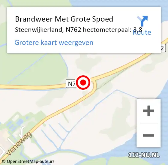Locatie op kaart van de 112 melding: Brandweer Met Grote Spoed Naar Steenwijkerland, N762 hectometerpaal: 3,8 op 14 april 2023 10:40