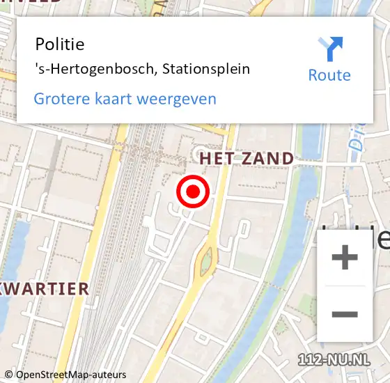 Locatie op kaart van de 112 melding: Politie 's-Hertogenbosch, Stationsplein op 15 april 2023 23:27
