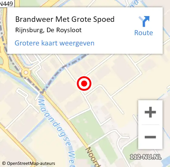 Locatie op kaart van de 112 melding: Brandweer Met Grote Spoed Naar Rijnsburg, De Roysloot op 16 april 2023 15:48
