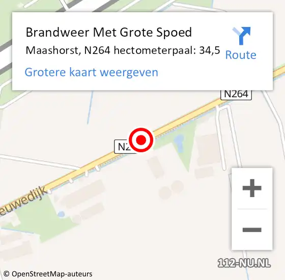 Locatie op kaart van de 112 melding: Brandweer Met Grote Spoed Naar Maashorst, N264 hectometerpaal: 34,5 op 25 april 2023 16:55