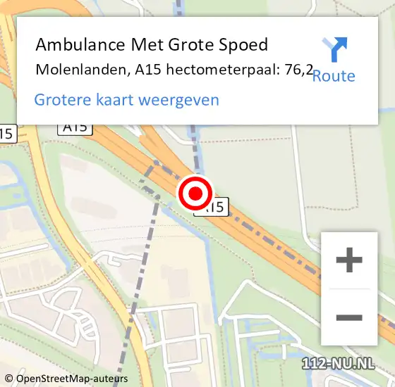 Locatie op kaart van de 112 melding: Ambulance Met Grote Spoed Naar Molenlanden, A15 hectometerpaal: 76,2 op 30 april 2023 12:25