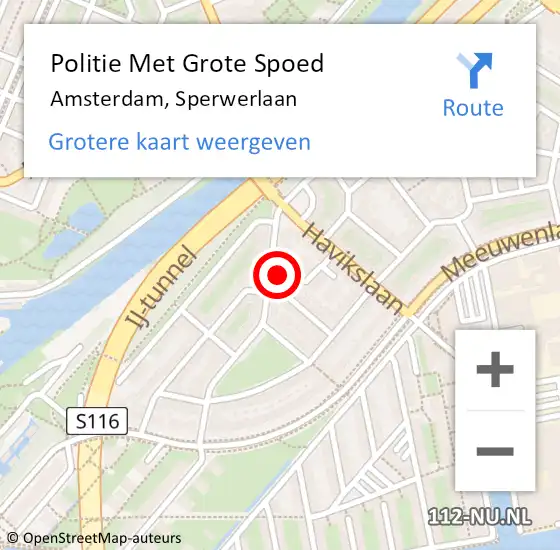 Locatie op kaart van de 112 melding: Politie Met Grote Spoed Naar Amsterdam, Sperwerlaan op 30 april 2023 17:21
