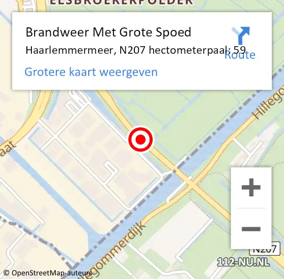 Locatie op kaart van de 112 melding: Brandweer Met Grote Spoed Naar Haarlemmermeer, N207 hectometerpaal: 59 op 7 mei 2023 10:19
