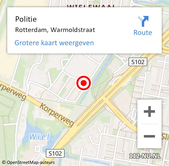 Locatie op kaart van de 112 melding: Politie Rotterdam, Warmoldstraat op 16 mei 2023 13:53