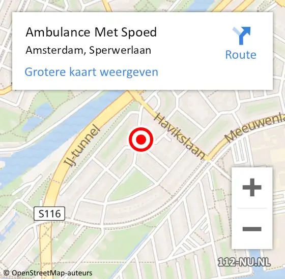 Locatie op kaart van de 112 melding: Ambulance Met Spoed Naar Amsterdam, Sperwerlaan op 18 mei 2023 22:55