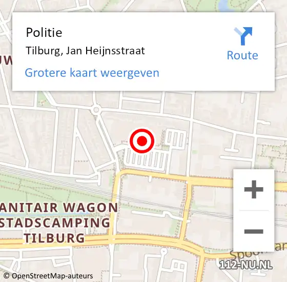 Locatie op kaart van de 112 melding: Politie Tilburg, Jan Heijnsstraat op 29 mei 2023 09:09