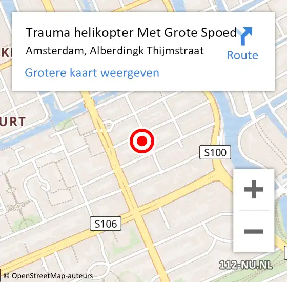 Locatie op kaart van de 112 melding: Trauma helikopter Met Grote Spoed Naar Amsterdam, Alberdingk Thijmstraat op 8 juni 2023 15:04