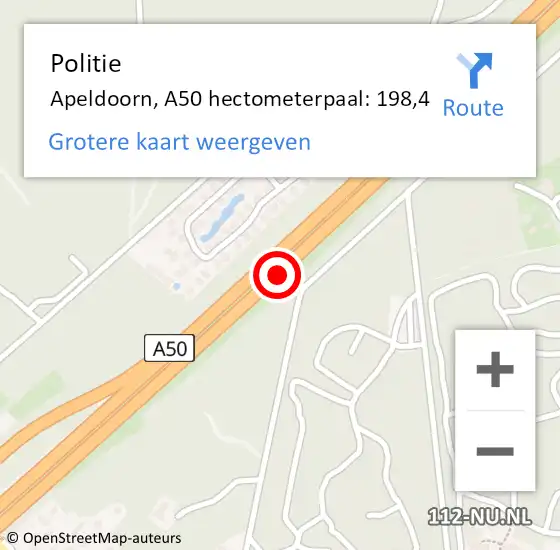 Locatie op kaart van de 112 melding: Politie Apeldoorn, A50 hectometerpaal: 198,4 op 8 juni 2023 17:57