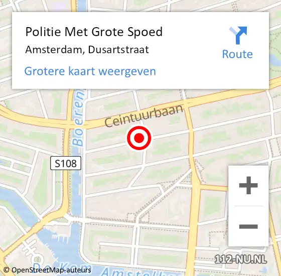 Locatie op kaart van de 112 melding: Politie Met Grote Spoed Naar Amsterdam, Dusartstraat op 8 juni 2023 17:57
