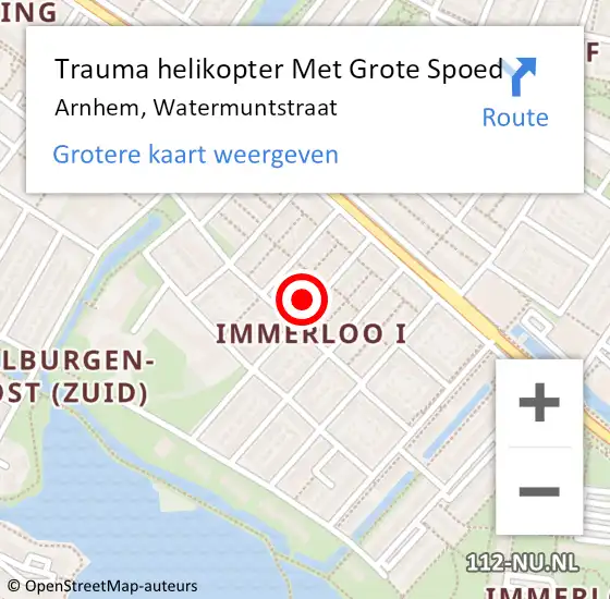 Locatie op kaart van de 112 melding: Trauma helikopter Met Grote Spoed Naar Arnhem, Watermuntstraat op 8 juni 2023 18:29
