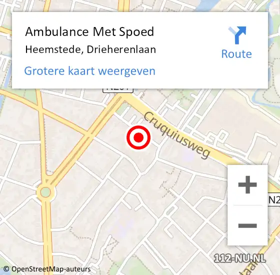 Locatie op kaart van de 112 melding: Ambulance Met Spoed Naar Heemstede, Drieherenlaan op 10 juni 2023 17:52