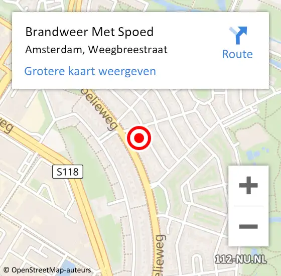 Locatie op kaart van de 112 melding: Brandweer Met Spoed Naar Amsterdam, Weegbreestraat op 12 juni 2023 11:34