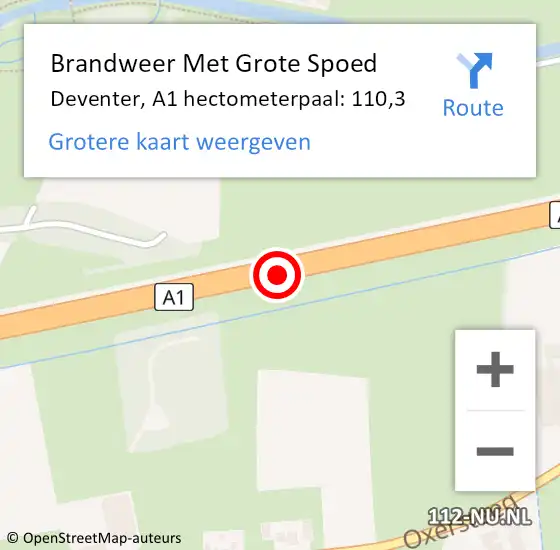 Locatie op kaart van de 112 melding: Brandweer Met Grote Spoed Naar Deventer, A1 hectometerpaal: 110,3 op 23 juni 2023 14:19
