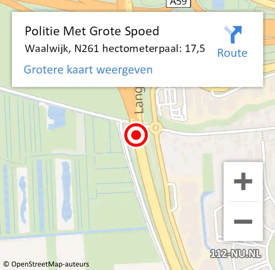 Locatie op kaart van de 112 melding: Politie Met Grote Spoed Naar Waalwijk, N261 hectometerpaal: 17,5 op 24 juni 2023 21:19