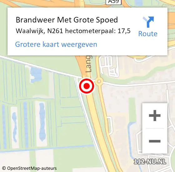 Locatie op kaart van de 112 melding: Brandweer Met Grote Spoed Naar Waalwijk, N261 hectometerpaal: 17,5 op 24 juni 2023 21:19