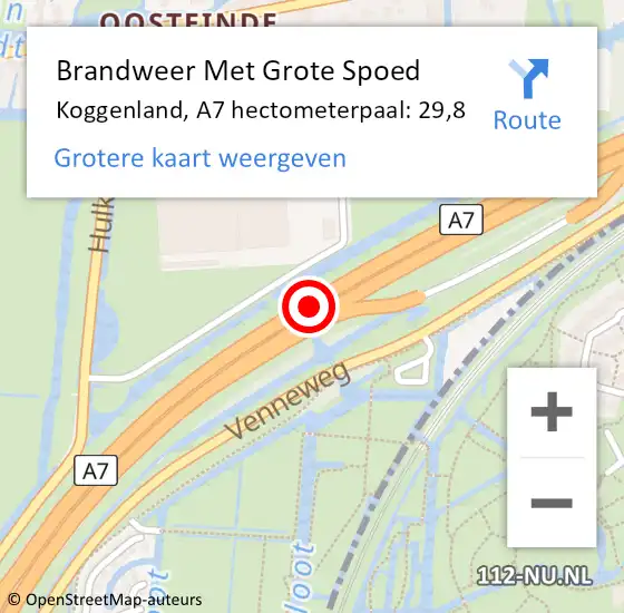 Locatie op kaart van de 112 melding: Brandweer Met Grote Spoed Naar Koggenland, A7 hectometerpaal: 29,8 op 5 juli 2023 12:04