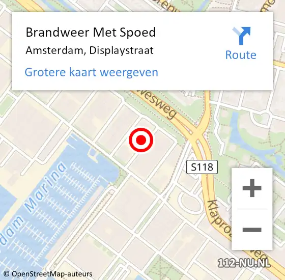 Locatie op kaart van de 112 melding: Brandweer Met Spoed Naar Amsterdam, Displaystraat op 15 juli 2023 10:13