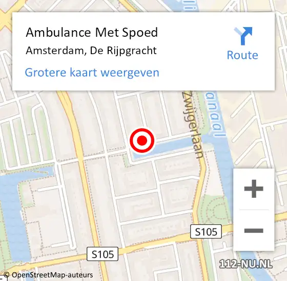 Locatie op kaart van de 112 melding: Ambulance Met Spoed Naar Amsterdam, De Rijpgracht op 19 juli 2023 13:51
