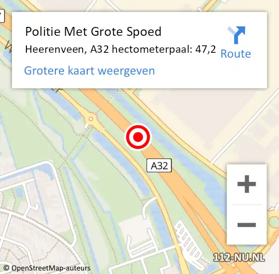 Locatie op kaart van de 112 melding: Politie Met Grote Spoed Naar Heerenveen, A32 hectometerpaal: 47,2 op 20 juli 2023 08:07
