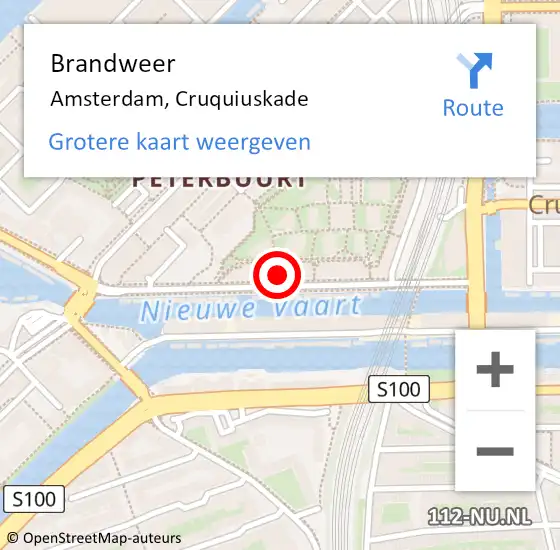 Locatie op kaart van de 112 melding: Brandweer Amsterdam, Cruquiuskade op 20 juli 2023 20:04